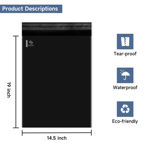 Black 14.5x19 Large Poly Mailers 100 Pack Self Sealing Shipping Bags For Small Business Weatherproof Waterproof Envelopes