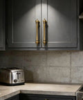 Heavy Duty Vintage Antique Brass Cabinet Pulls Ten Pack With Five Inch Hole Spacing on dark kitchen cabinets.