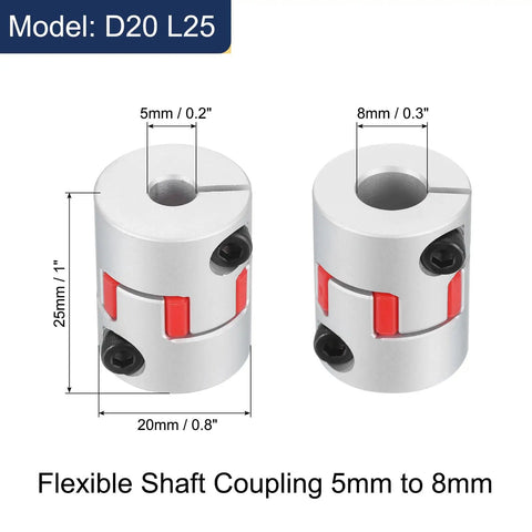 Three Piece 5Mm To 8Mm Flexible Plum Shaft Coupling Aluminum Beefy Motor Connector Flexible Spider Coupler Silver Tone Red