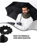 Deck Out Your Patio Setup With Slick Patio Umbrella Tip Caps And Canopy Protectors As Tough Replacement Parts For A Quick Repair Job And Scratch Shielding Using Heavy Duty Rubber Cushion Inserts To Keep Your Garden Gear Looking Fine All Season Long. Man holding a black umbrella with rubber tip caps.