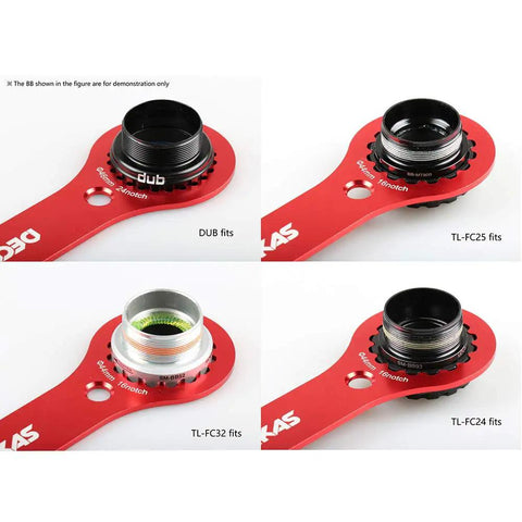 Pro Grade Multifunctional Bicycle Bottom Bracket Tool And Wrench CNC Machined Aluminum with different fittings viewed angled