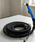 Pro Grade Air Electric Discharge Severing Torch Kit For Slick Steel Cutting hose with blue grip handle and black protective sleeve.