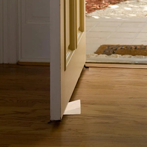 Two Pack Wooden Door Stop Wedge Shape Keeps Doors Open And Prevents Slamming Sturdy Beige Non Slip Door Stopper For Bedroom