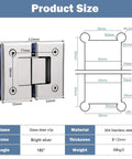 Product size details of 2 Pack 304 Stainless Steel Glass Door Hinges In Bright Silver 180 Degree Two Way Shower Hinges