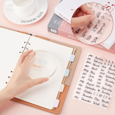 Clear Calendar Date Number Stamps For Card Making And Bullet Journaling Premium Transparent Silicone Stamps shown in use with a planner.