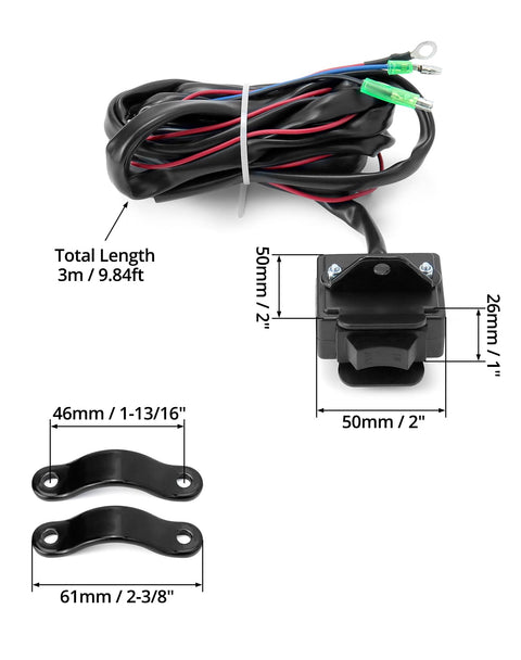 Winch Rocker Switch Kit For ATV And UTV 12V Weatherproof And Waterproof Switch with dimensions and parts shown