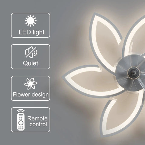 Close-up of flower shade Low Profile Ceiling Fan With Lights That Do It All Modern Dimmable Light Fan with controls icons visible
