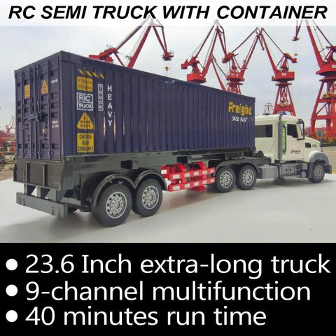 Nine Channel Remote Control Semi Truck With Trailer 24 Scale RC Container Carrier Toy For Kids Aged 3 To 8