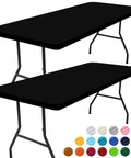 Elastic Fitted Picnic Table Cover Set No Fuss Fit Waterproof Spillproof Polyester Rectangle Tablecloths 2 Pack Windproof Edge