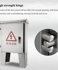 Stainless Steel Floor Standing Junction Box Waterproof Electrical Enclosure With Hinged Cover And Mounting Plate Built Like A Tank Durable Metal Electrical Box For Industrial And Outdoor Use L60 W20 H90 CM, hinge detail