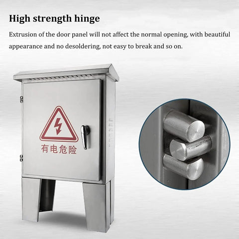 Stainless Steel Floor Standing Junction Box Waterproof Electrical Enclosure With Hinged Cover And Mounting Plate Built Like A Tank Durable Metal Electrical Box For Industrial And Outdoor Use L60 W20 H90 CM, hinge detail