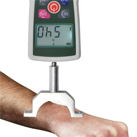 Digital Force Gauge For Push And Pull Strength Testing, 500 Newton, 110 Pound, 50 Kilogram, 1800 Ounce Max Readout, High Accuracy, Portable Lab And Gym Tool For Rehab, Sports Training And DIY Measurements on hand