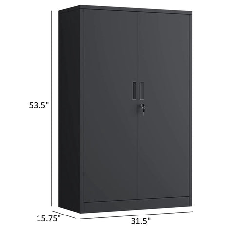 Badass Metal Storage Cabinet With Locking Doors And Three Adjustable Shelves 53 Inch Tall Lockable Steel Cupboard For Garage Home Office Or Pantry Use Black Finish Built Different