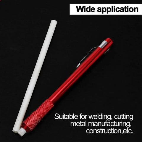 Pro Grade Soapstone Holder Kit Pack Of 14 with red aluminum CNC holder and white soapstone refill for welding.