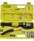 10 Ton Hydraulic Crimp Tool For Battery Cables with 9 Die Sets in yellow case