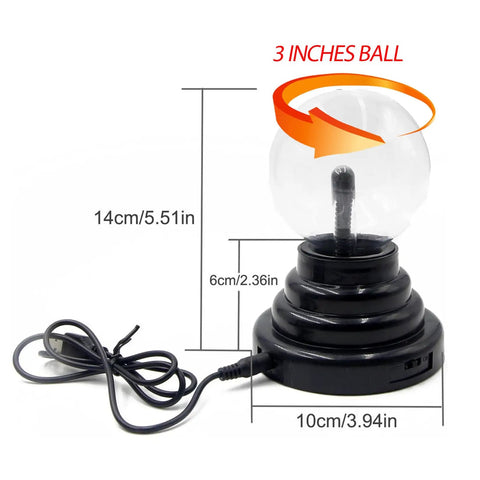Touch Sensitive Plasma Ball Lamp Light Nebula Sphere Globe Toy USB Or Battery Powered 4 By 4 By 6 Inches showing dimensions