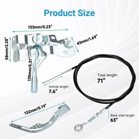 Go Kart Throttle Cable And Throttle Linkage Assembly Kit components with size dimensions for Predator 212CC and 196CC OHV engines