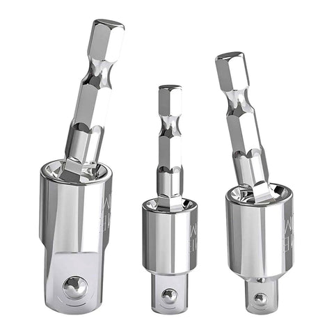 Flex Swivel Socket Adapter Kit With 6 Pieces For Automotive Repair featuring Heavy-Duty Steel Build And Universal 360 Degree Rotation, three adapters