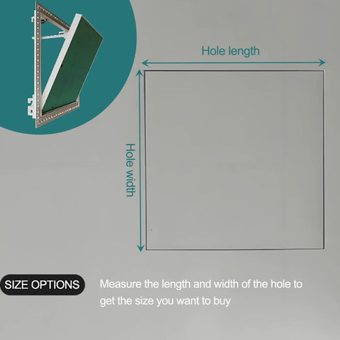 Slick Hidden Ceiling Access Panel, Smooth Flush Mount Drywall Inspection Hatch showing size measurement options.