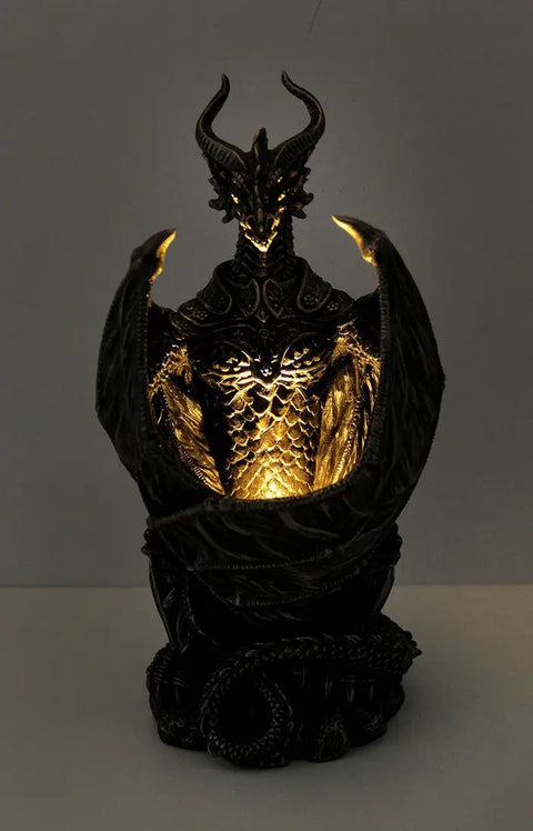 Guardian Of The Light Armored Dragon LED Night Light Statue 10 Inch Bronze Finish Cold Cast Bronze Home Decor Lamp For Dragon Fans