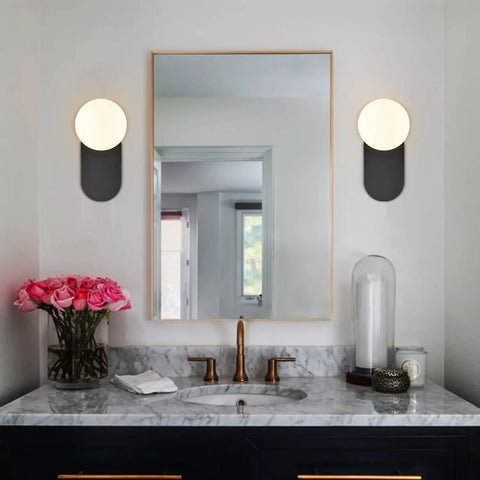 Modern Brass Wall Sconce With White Opal Glass Globe Dope Minimalist Wall Light Fixture For Living Room Or Hallway Rustic Yet Contemporary Look Easy Mount Durable Brass Base Subtle Ambient Glow
