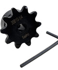 ANSI 35 Roller Chain Sprocket Type B Ten Tooth for Three Eighths Inch Pitch with Six Point Three Five Millimeter Bore and Quarter Inch Bore Hardened 1045 Steel Anti Rust Heavy Duty Drive Sprocket Fits 35 Chain No Keyway Two Setscrews at 90 Degrees