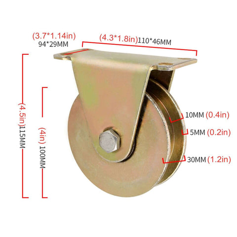 Side view of Heavy Duty H Groove Track Wheel Caster With Bracket For Sliding Doors And Industrial Carts Four Pack, 80mm Gate Track Roller