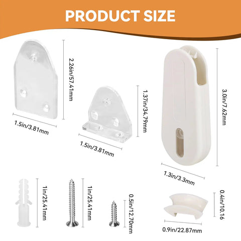 Two Pack Universal Window Blind Cord Tensioner To Keep Your Pull Downs Snug And Straight, Child Proof Cord Retainer size chart.