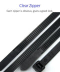 Close-up of Nylon Zip Ties 10 Inch Black Heavy Duty Cable Ties 6mm Wide Pack Of 100 for secure tie downs and cable management.