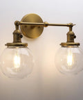 Vintage Industrial Wall Sconce With Switch 180 Degree Adjustable Hardwired Vanity Light With 5.9 Inch Globe Glass Shade In Antique Gold
