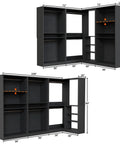 Heavy duty wood corner closet system 108 inch setup with six rods and two modular towers in sleek black finish.