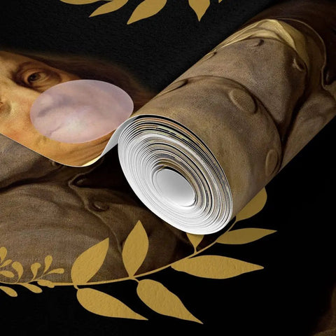 Benjamin Franklin Pvc Free Vintage Hero Wallpaper Featuring Dang Tough Polyester Blend And Rugged Linen Texture Built For High Traffic Zones With Zero Fuss Paste To Paper Install, rolled and showcasing detail.
