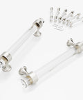 6 Pack Glass Cabinet Handles And Pulls For Cabinets And Drawers In Brushed Nickel With Crystal Glass Rod Knobs on white background