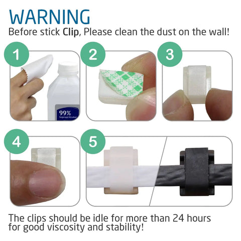 Instructions for using adhesive cable clips with Cat7 Flat Ethernet Cable 15ft White Ultra Fast 10Gbps Shielded STP LAN Internet Network Cable.