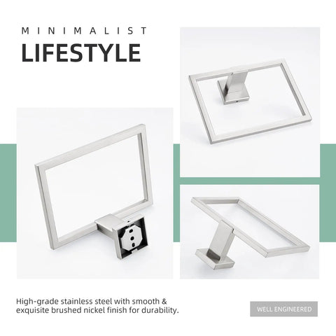 Simple Hand Towel Holder In Brushed Nickel Made From SUS 304 Stainless Steel Square Bathroom Towel Ring For Wall Mount 7.09 Inches