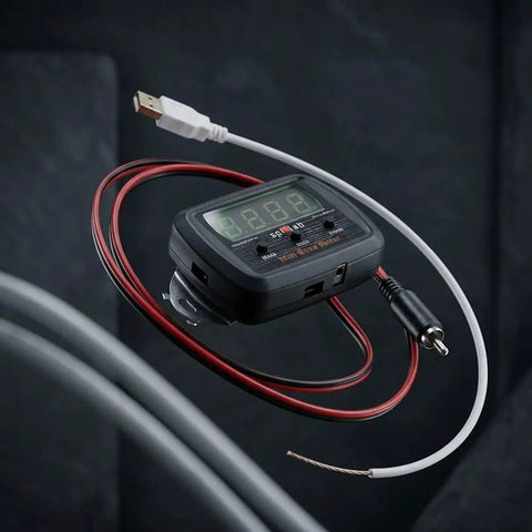 Compact Bass Meter for Car Audio and Home Theater, Ultra Precise SPL Meter with Plug and Play Readings, black compact unit with cables
