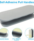 2 Pack Self Adhesive Pull Handles Gray For Cabinets Drawers And Doors Tool Free Installation No Drill Required Easy Sticky Mount Durable Grab Handles For Quick Access And Easy Pull In Any Room. Gray plastic pull handle with adhesive backing, groove design, side view