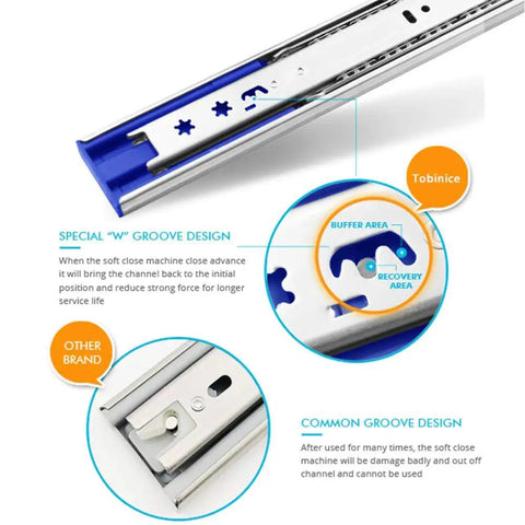 10 Pairs Of 14 Inch Soft Close Full Extension Drawer Slides With Ball Bearing Side Mount, Beefy 100 Lb Capacity, Zinc Plated