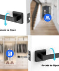 Matte Black Interior Door Handles Set Of 5 Non Locking Passage Knobs For Hallways And Closets Built Tough Zinc Alloy Construction Easy Reversible Fit For Pantry And Utility Rooms, showing reversible fit and rotation function.