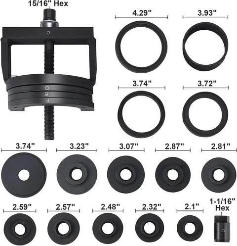 Master Wheel Bearing Removal Tool Set For Quick Hub And Bearing Replacement No Brainer For DIYers Fits Most Vehicles C To U Size