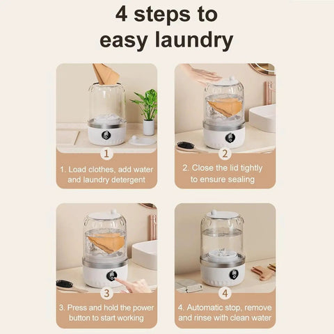 Portable Mini Washer Ultra Compact Wash Tub For Underwear And Socks Hella Quick Stain Removal Ultra Silent Operation instructions for easy laundry steps.