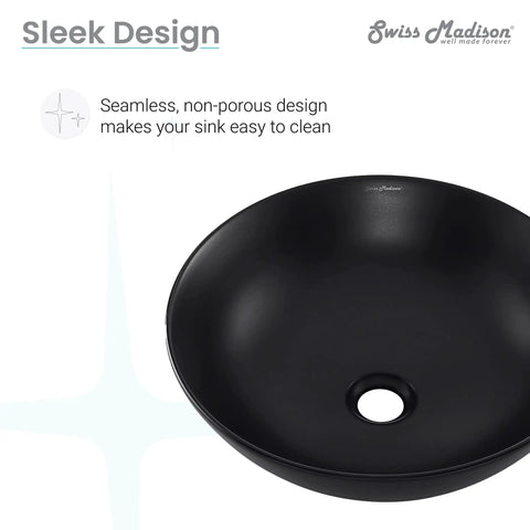 16 Inch Matte Black Vessel Ceramic Sink For Above Counter Installation Scratch Resistant Non-Porous Ceramic Sleek Modern Bathroom Basin