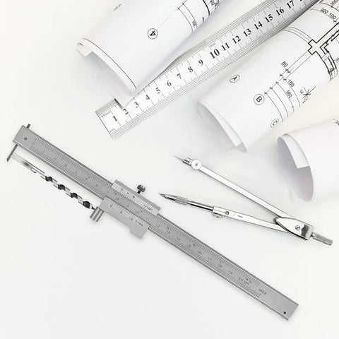 Sturdy Pro Grade Stainless Steel Vernier Caliper With Marking Gauge for Engineers, Woodworkers, Metalworkers on plans and tools
