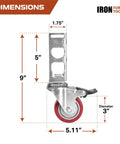 Locking Caster Wheels Set Of 4 For Rolling Storage Racks 3 Inch Heavy Duty Nylon And Steel Ball Bearing Casters dimensions