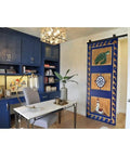 Coastline Nautical Barn Door For Exterior And Interior Sliding Use, Single Or Double Doors, Sea Turtle Lighthouse And Compass Decor, Dope Coastal Vibe, Hardware Not Included, Glass Not Included, Ready For Your Diy Install, shown in home office setup