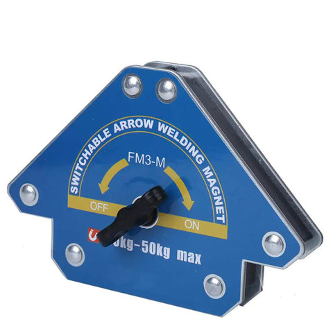 Super Durable Zohisin Welding Magnet With 30 To 50 Kilo Suction Power Arrow Shape Swivel Lock, blue with switch