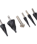 Heavy Duty Step Drill Bit Set 1/4 Inch Shank M35 Cobalt Pagoda Bits For Easy Drilling In Steel Wood Plastic Aluminum Copper And More Metal Plates Fast Action, 5-piece set