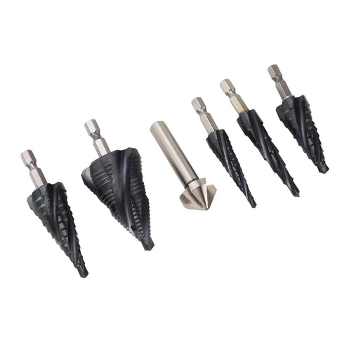 Heavy Duty Step Drill Bit Set 1/4 Inch Shank M35 Cobalt Pagoda Bits For Easy Drilling In Steel Wood Plastic Aluminum Copper And More Metal Plates Fast Action, 5-piece set