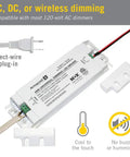 45-Watt Universal Dimmable 12V DC LED Driver with Triac, showing plug-in and direct-wire options