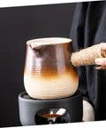 Turkish Coffee Pot Ceramic Milk Pan With Pour Spout Heat-Resistant Coarse Pottery For Tea And Coffee Elegant Gradient Design